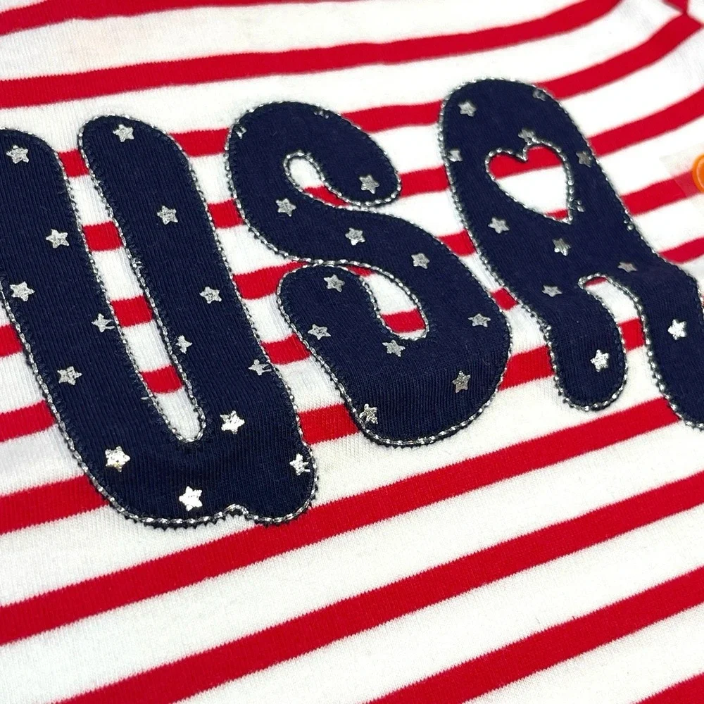 Gymboree 2016 Red White & Cute‎ Line Embroidered Sequins Top Girls Sz 4T New